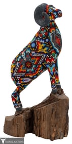 Tribal Huichol Beaded Ram Sculpture