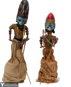 Two Carved Wood Wayang Marionettes / Puppets