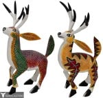 Alebrije Oaxacan Carved Deer Pair, Signed Fuentes
