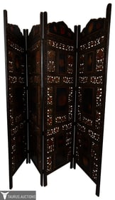 Anglo-Indian Carved, Painted Folding Screen