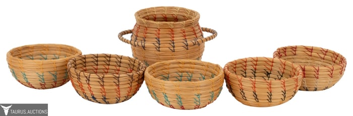 Woven Basket Grouping - Six Piece Lot