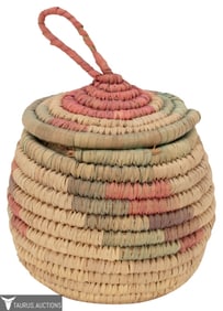 Colorful Lidded Hand Woven Palm Basket