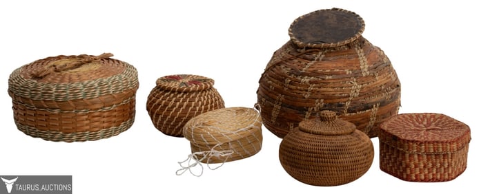 Native American Lidded Woven Basket Collection