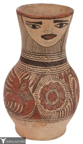 Pictorial Polychrome Vase with Face - Mexico