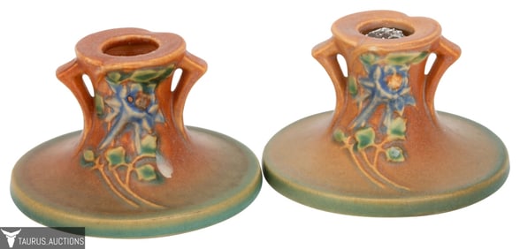 Roseville Columbine Brown Candle Holders