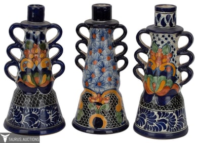 Three Mexican Talavera - La Corona Candlesticks