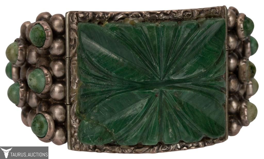 Signed Mexican Sterling & Green Onyx Bracelet (1 of 7)