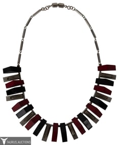 Jakob Bengel Art Deco Galalith & Chrome Necklace