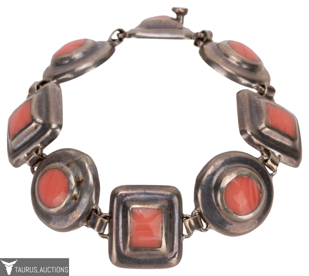 Taxco Mexico Silver & Coral Link Bracelet (1 of 6)