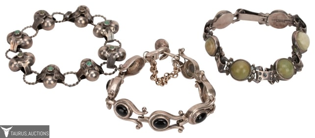 Mexican Sterling Silver & Stone Link Bracelets