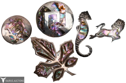 Mexican Sterling & Mother of Pearl Pendant Pin Lot