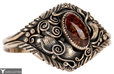 Les Hill Navajo Sterling & Fire Agate Cuff
