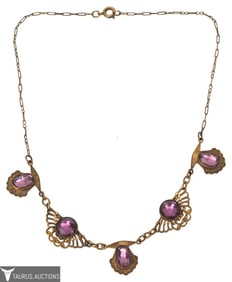 Art Nouveau Gilt Brass Amethyst Glass Choker