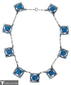 Art Deco Blue Enamel Silver Tone Choker
