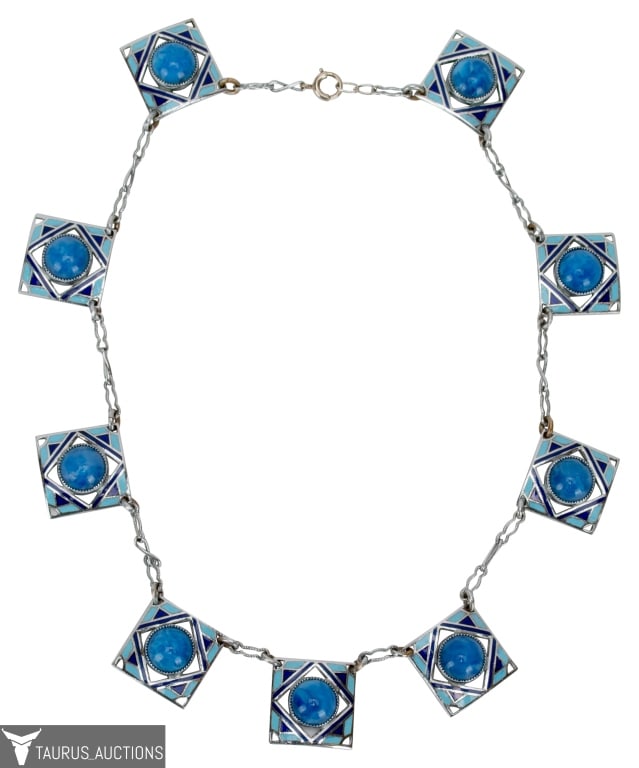 Art Deco Blue Enamel Silver Tone Choker (1 of 5)