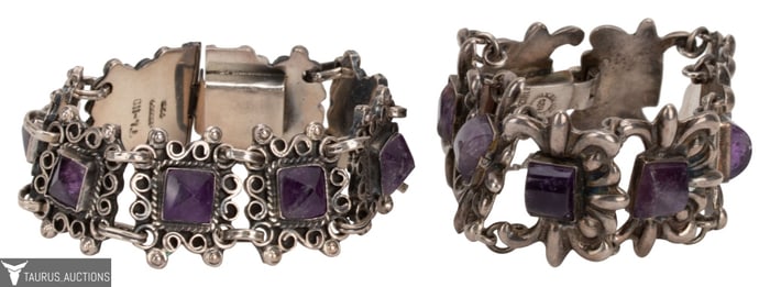 Taxco Mexico Sterling & Amethyst Bracelet Lot