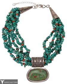 Wayne Aguilar Sterling & Turquoise Bead Torsade