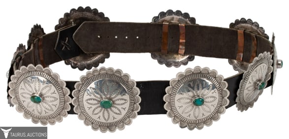 Raymond Willie Navajo Silver Leather Concho Belt