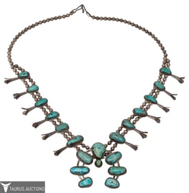 Silver & Turquoise Squash Blossom Necklace