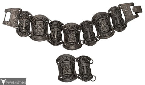 Colombian Silver Aztec Tribal Mask Panel