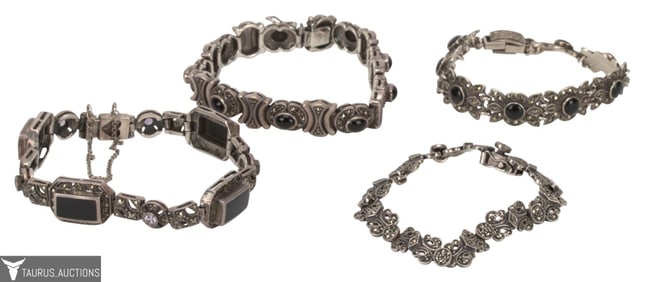 Sterling Marcasite & Onyx Bracelet Lot