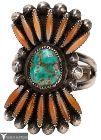 Sterling Smokey Gchachu Turquoise Abalone Ring