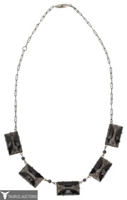 European Art Deco Silver & Black Glass Choker