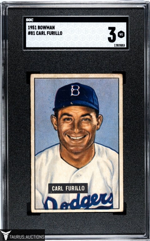 1951 Bowman #81 Carl Furillo Baseball Card SGC 3 (1 of 2)