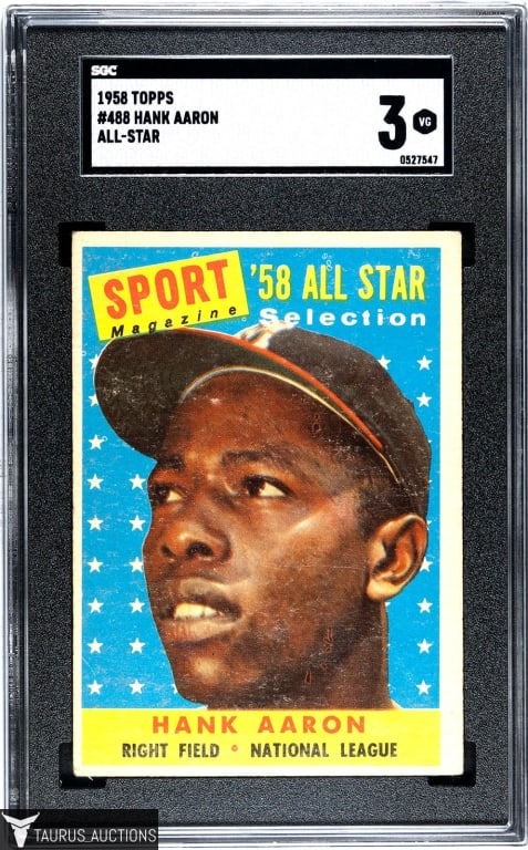 1958 Topps #488 Hank Aaron All-Star Card SGC 3 A (1 of 2)