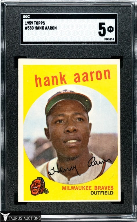 1959 Topps #380 Hank Aaron Baseball Card SGC 5 (1 of 2)