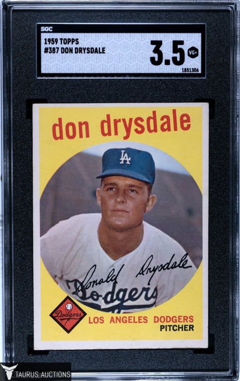 1959 Topps #387 Don Drysdale Baseball Card SGC 3.5 (1 of 2)