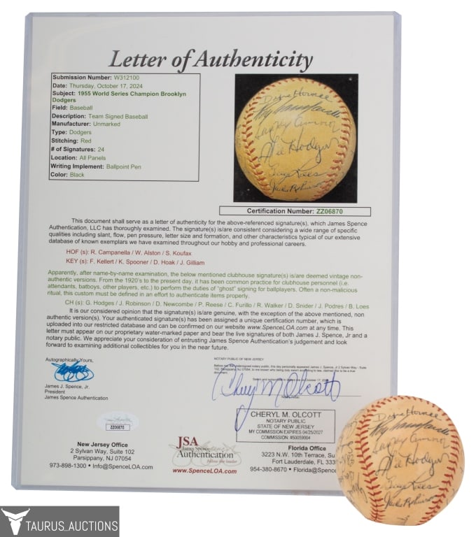 1955 World Series Champion Dodgers Signed Ball (1 of 7)