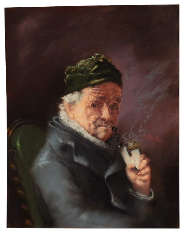 GW Arthur, Pastel Portrait of Man with Pipe (1 of 7)