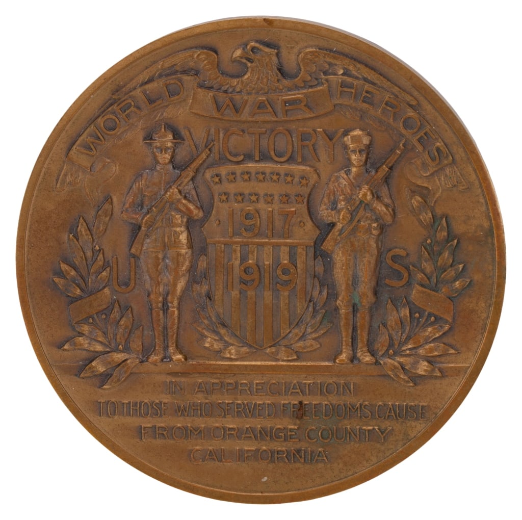 WWI Bronze Victory Medallion, 1919 Orange Co, CA (1 of 8)