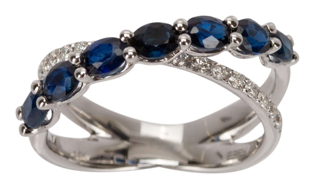 Effy 14K Diamond & Blue Sapphire Crossover Ring (1 of 9)