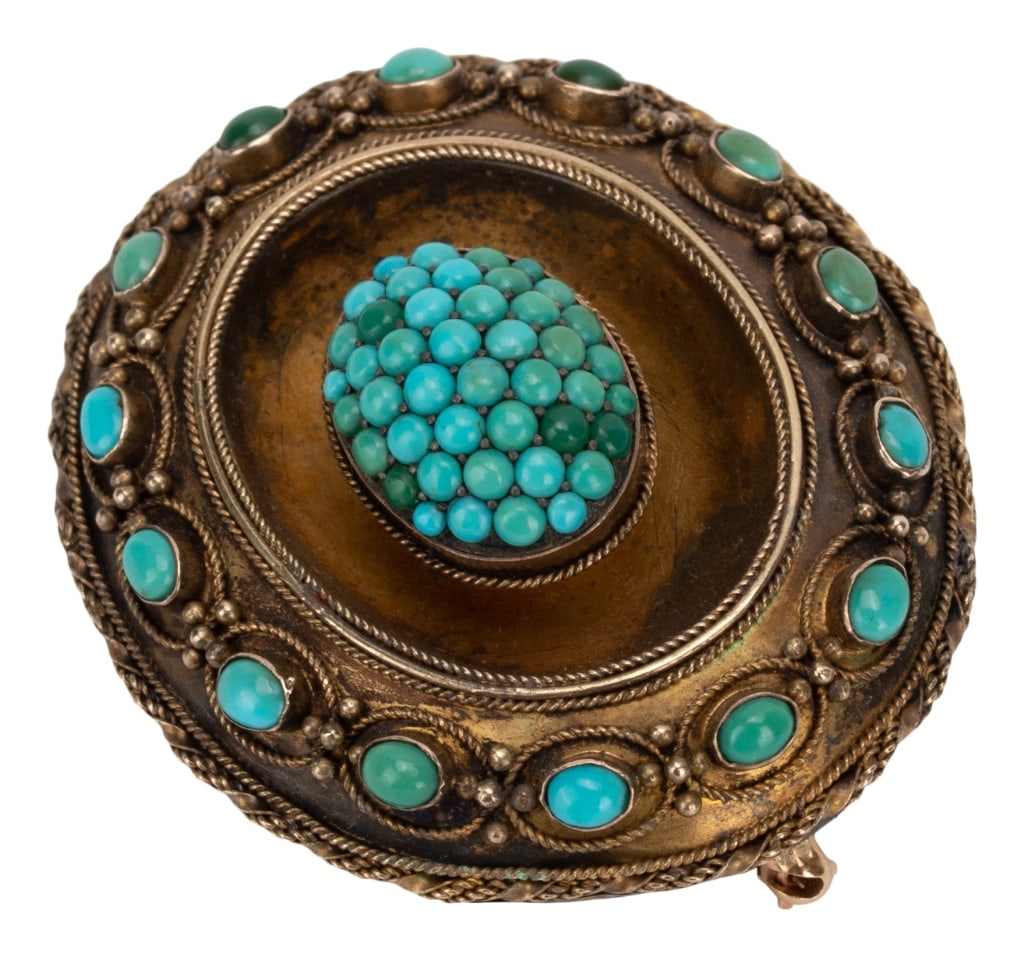 Victorian 18K & Silver Turquoise Keepsake Brooch (1 of 6)