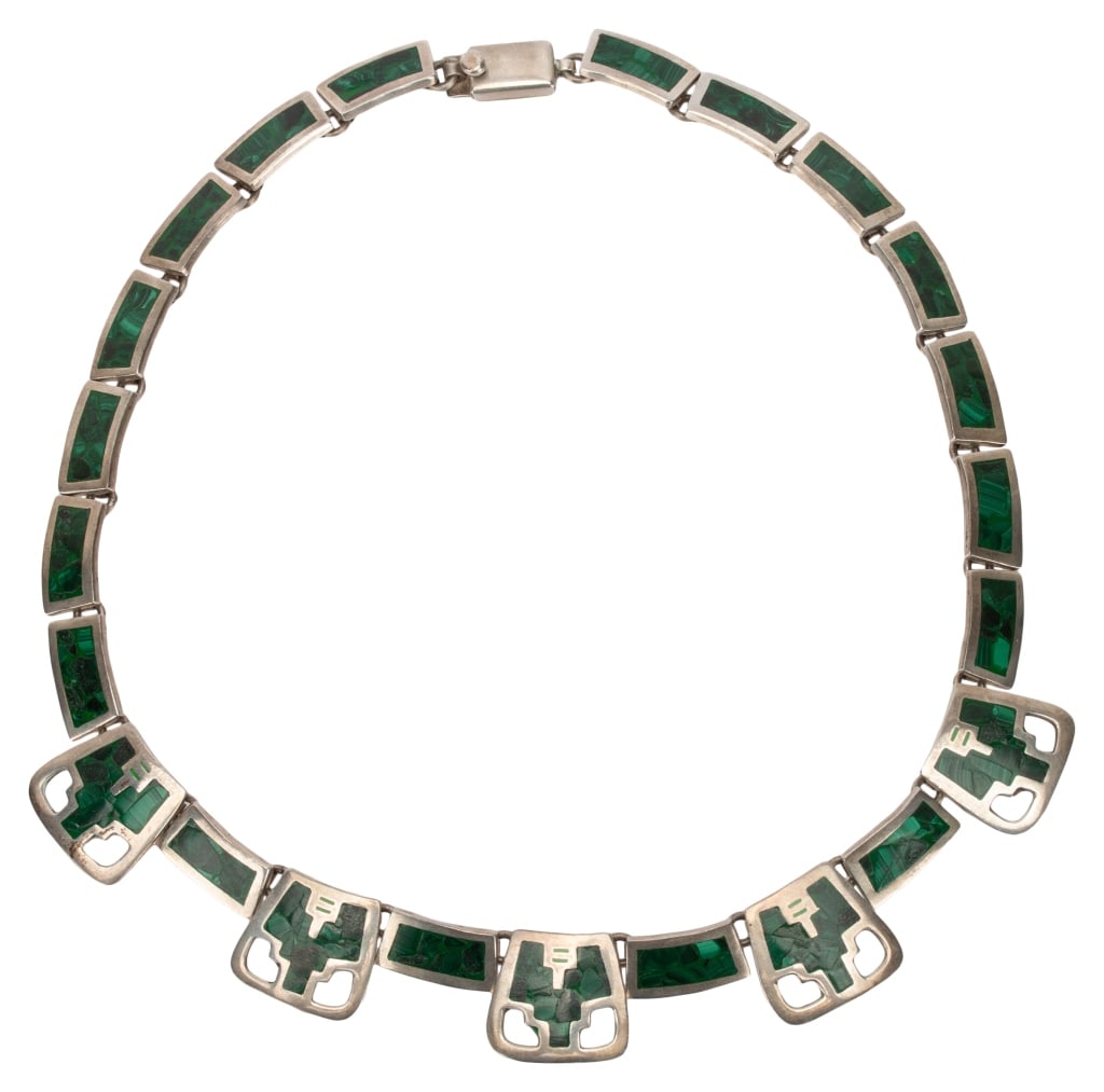 Taxco Mexico Sterling & Inlaid Malachite Necklace (1 of 7)