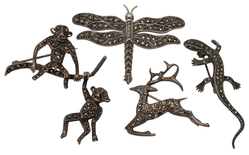 Silver & Marcasite Figural Animal Brooch Lot (1 of 12)