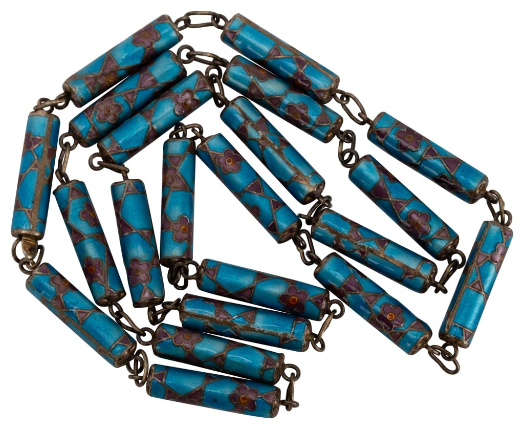 Chinese Gilt Silver Blue Enamel Bead Necklace (1 of 5)
