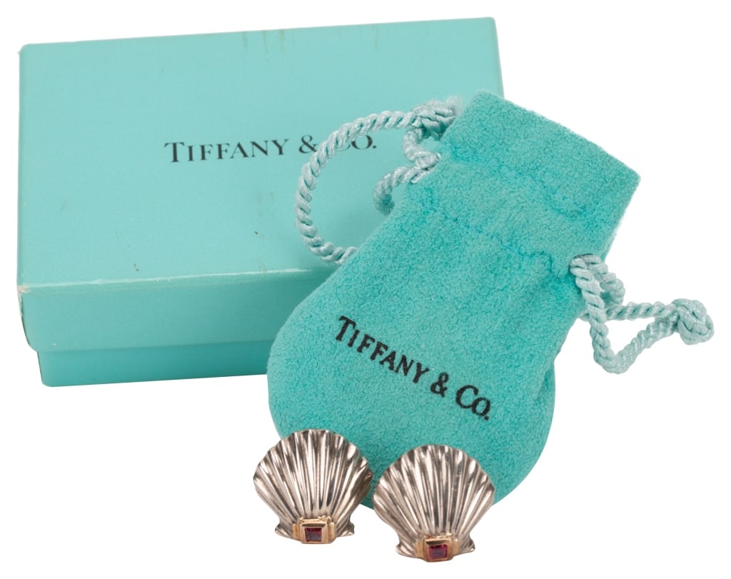 Tiffany & Co. Silver 14K Ruby Shell Earrings (1 of 6)