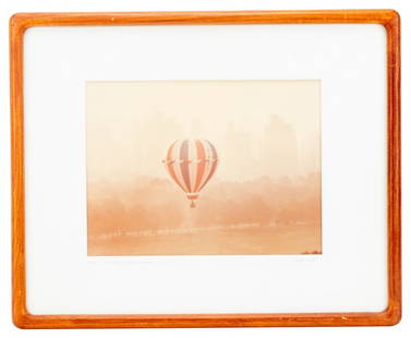Ruth Orkin - Hot Air Balloon Over Central Park: Item/Description: Chromogenic print of hot air balloon flying low over New York City's Central Park. Signed, titled and dated in pencil on the mat: "Floating Over Sheep Meadow, Central Park, 1791 / Ru