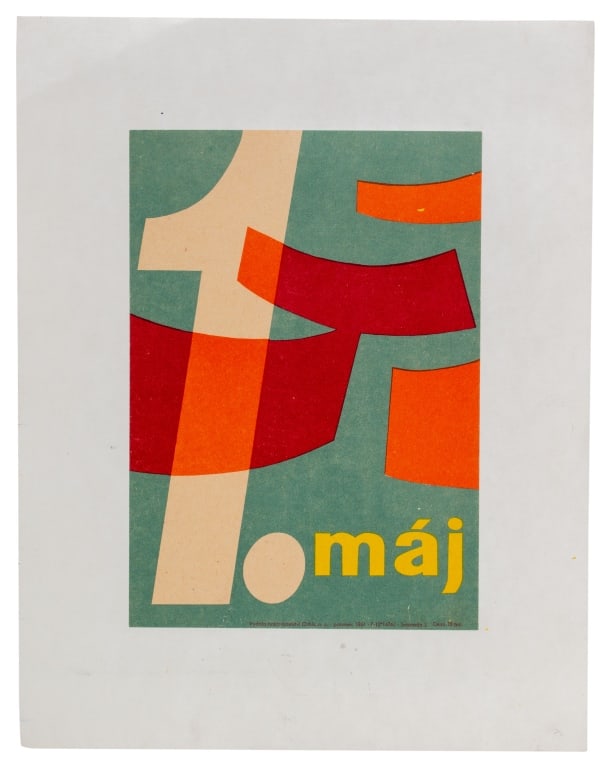 1961 Czech Propaganda Poster ? May Day: Item/Description: First of May Propaganda poster for International Workers? Day with bold graphics on green background. Written across bottom in part: Vydala Nakladatelstvi Orbis (published by zorbis)