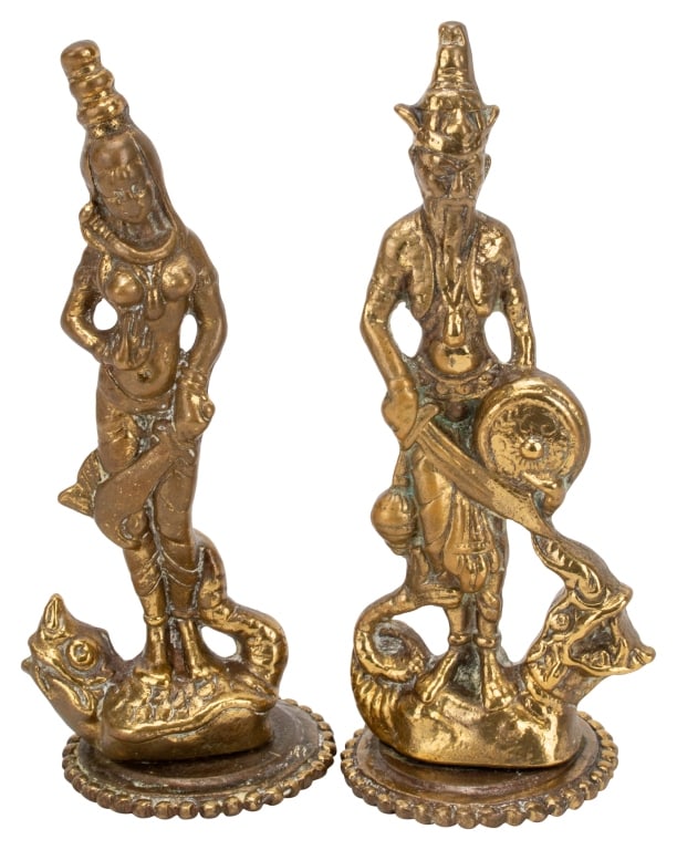 Pair Brass Hindu Figures, Shiva & Parvati (1 of 8)