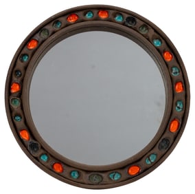 Mid-Century Circular Ceramic Mirror with Enamel
