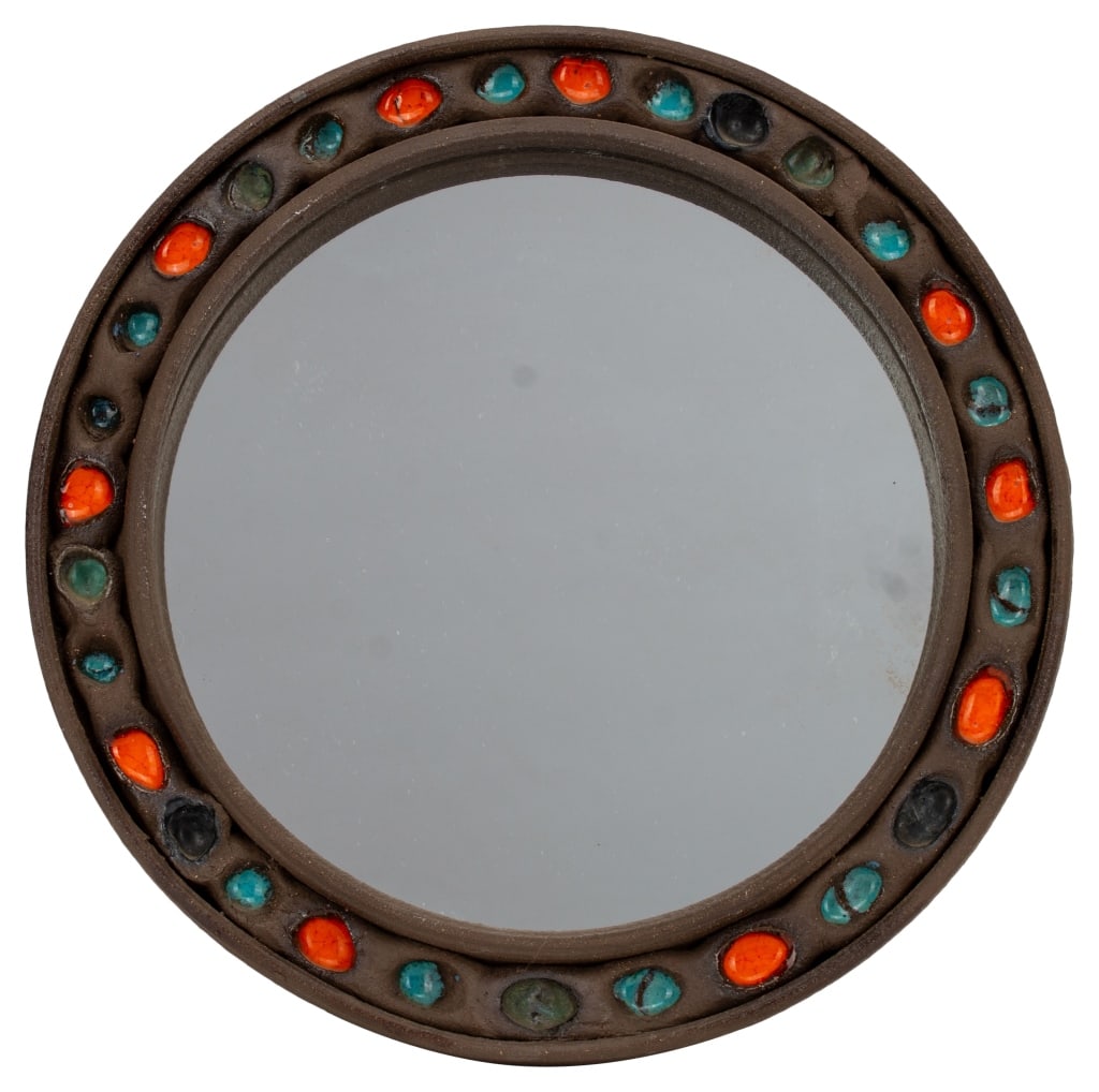 Mid-Century Circular Ceramic Mirror with Enamel (1 of 6)