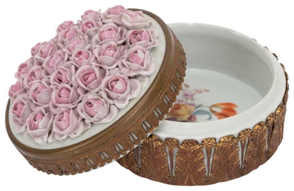 Antique German Porcelain Gilt Brass Trinket Box (1 of 10)