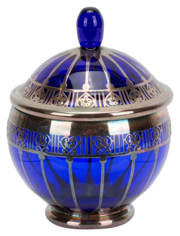 Cobalt Blue Silver Overlay Lidded Candy Dish (1 of 7)