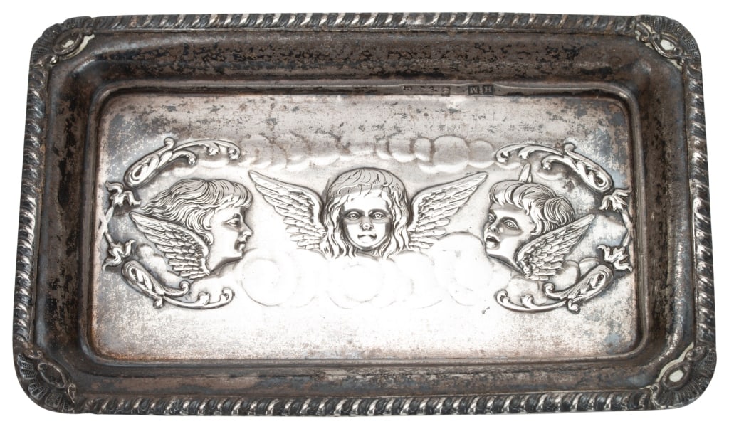 Antique English Silver Cherubs Ornamental Tray (1 of 7)