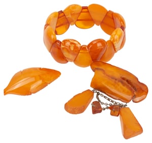 Russian Baltic Amber Jewelry Lot