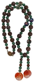 Chinese Hardstone Jade Cloisonne Bead Necklace